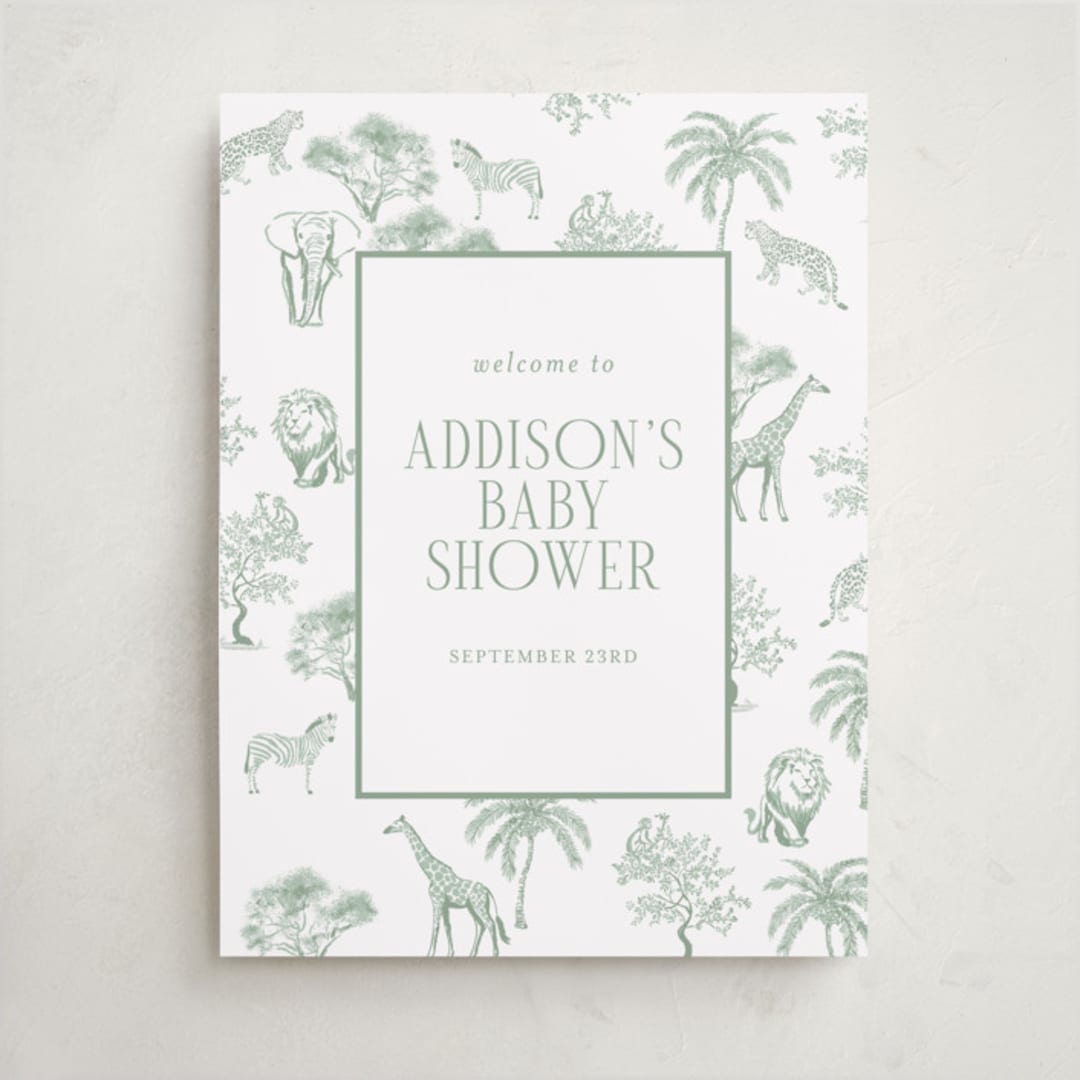 "Safari Toile" - Baby Shower Welcome Signs in Palm by Jenna Holcomb - Front