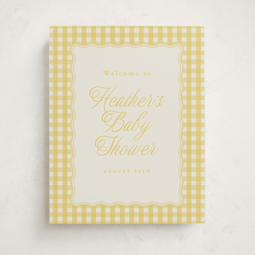 "Scalloped Gingham" - Baby Shower Welcome Signs in Lemonade by Brianne Larsen - Front