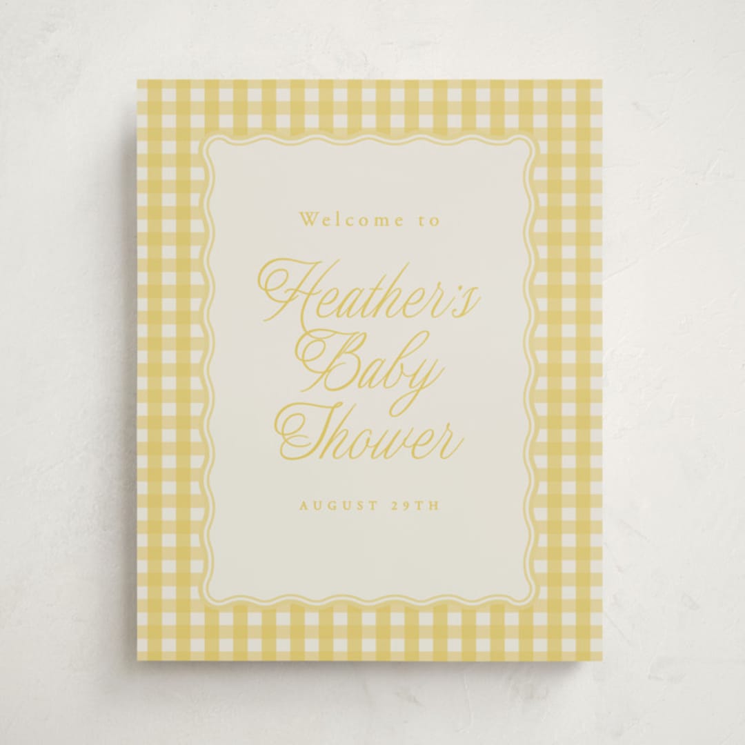 "Scalloped Gingham" - Baby Shower Welcome Signs in Lemonade by Brianne Larsen - Front