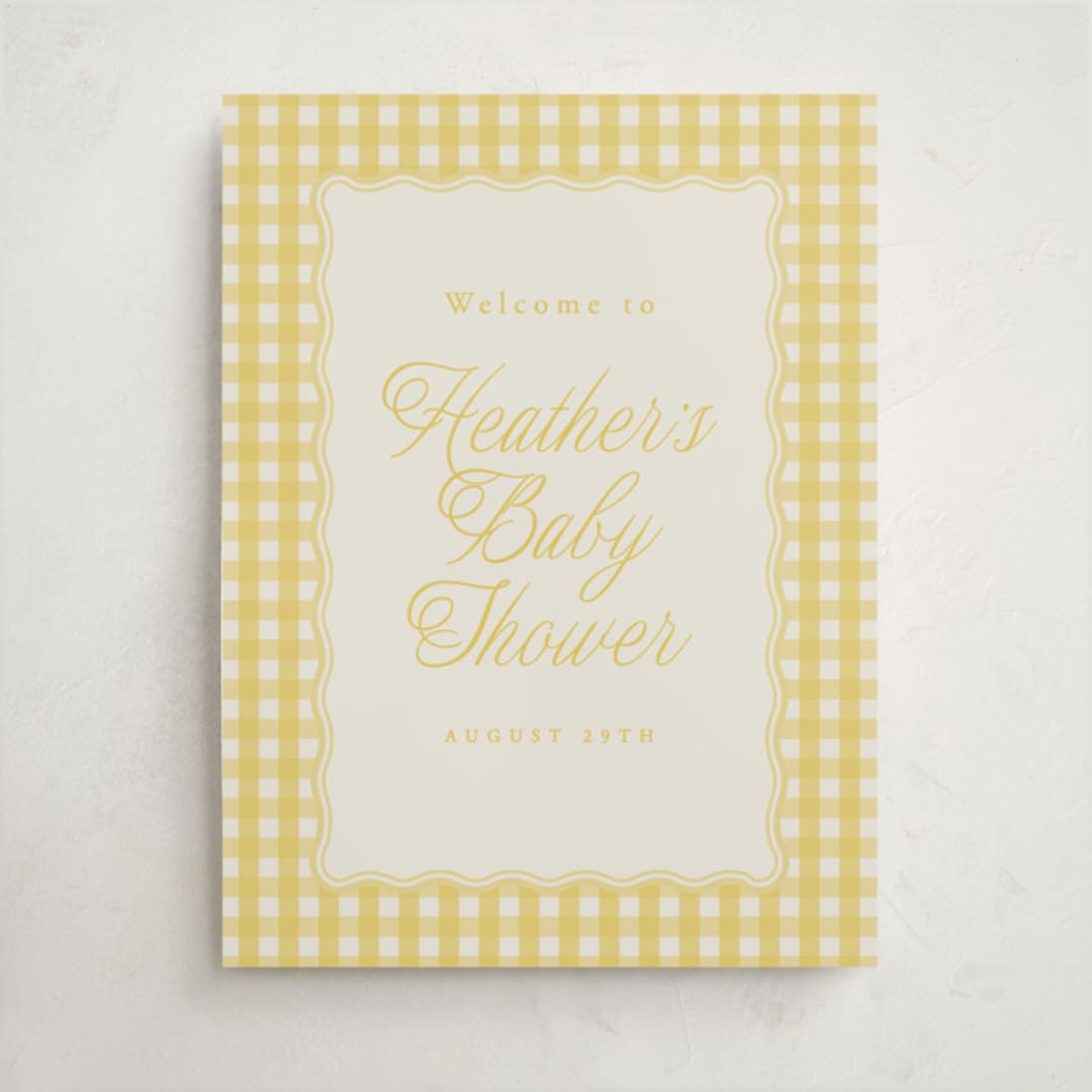 "Scalloped Gingham" - Baby Shower Welcome Signs in Lemonade by Brianne Larsen - Front