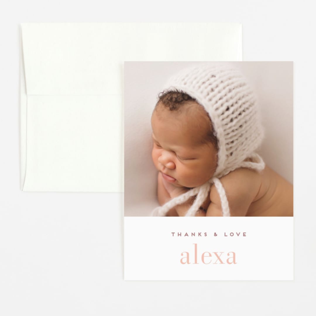 "Little Stack" - Birth Announcement Thank You Cards in Mauve by Snow and Ivy - Front