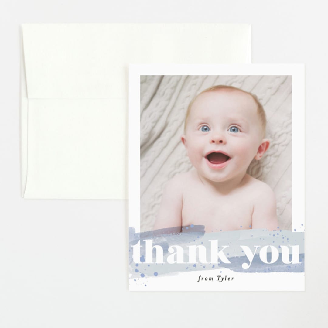 "Painted Splash Name" - Birth Announcement Thank You Cards in Aqua by Alethea and Ruth - Front