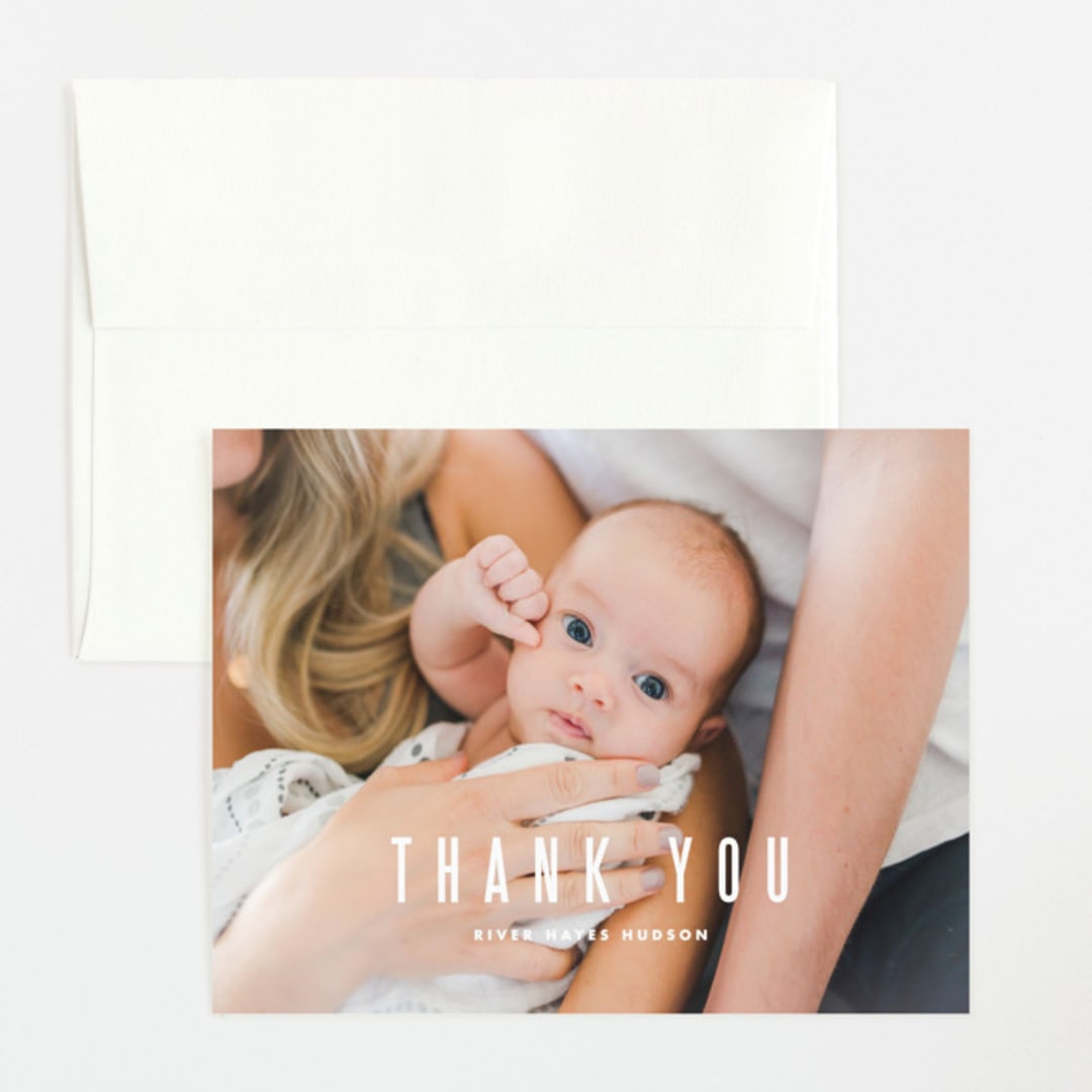 "Indie" - Birth Announcement Thank You Cards in Cloud by Lauren Chism - Front