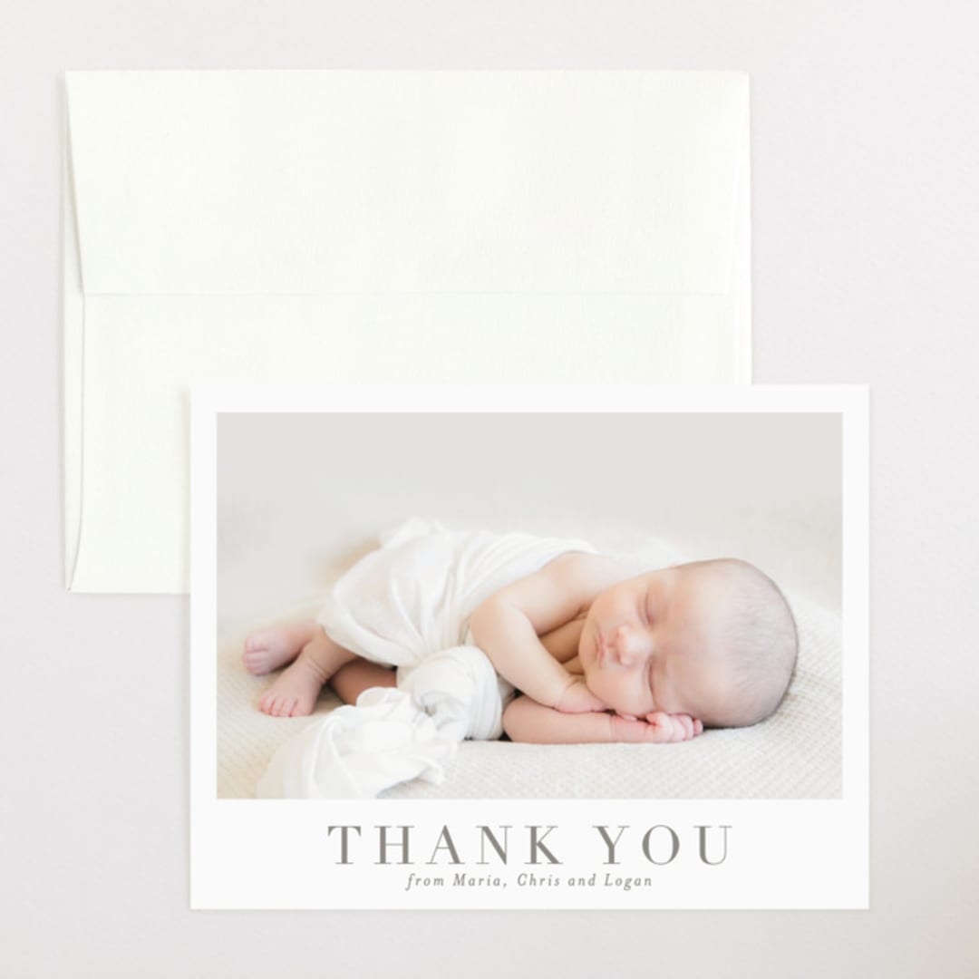 "Menil" - Birth Announcement Thank You Cards in Fawn by Megan Davis - Front