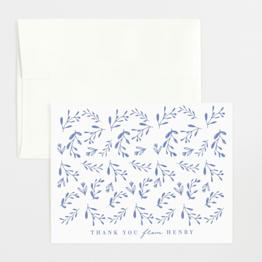 "Classic Baby Monogram" - Birth Announcement Thank You Cards in Cobalt Blue by Susan Brown - Front