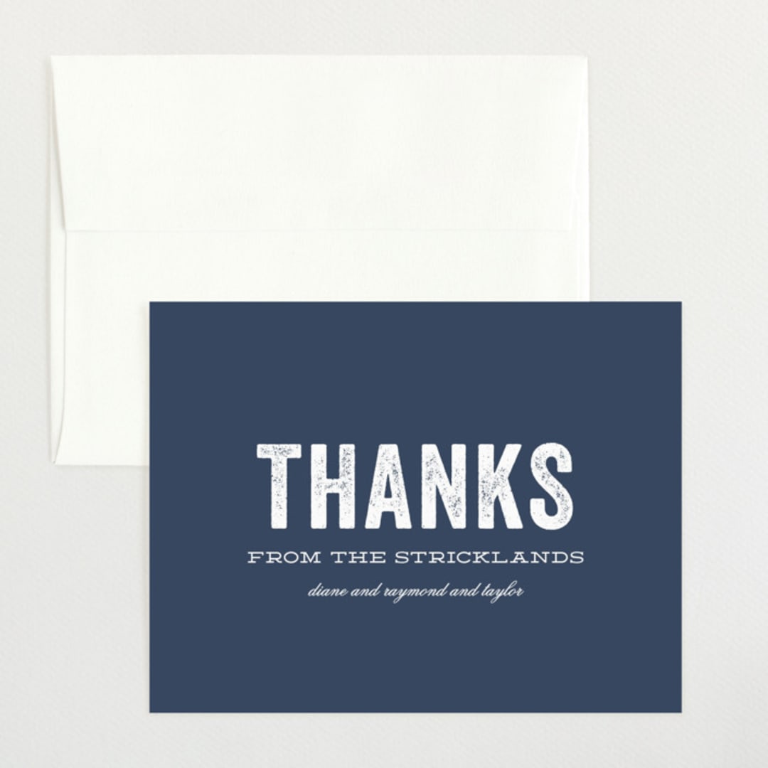 "Statement" - Birth Announcement Thank You Cards in Marine by Sara Hicks Malone - Front