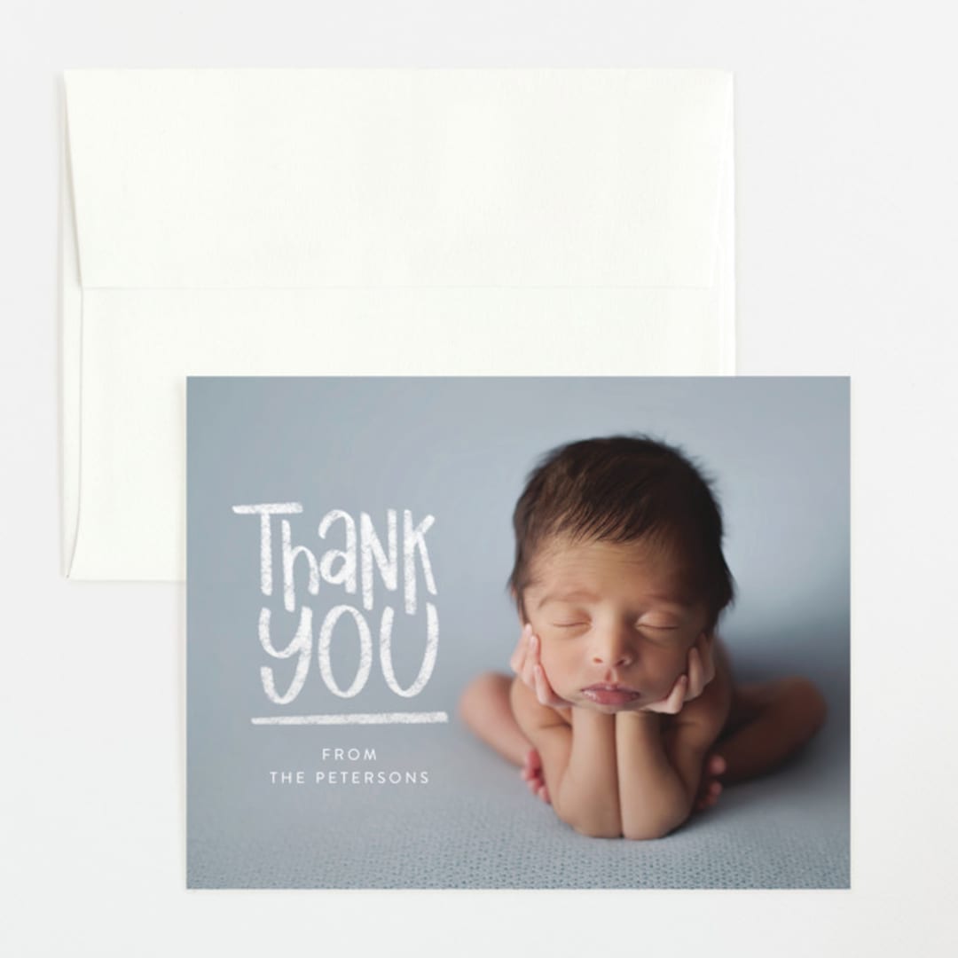 "New Kid" - Birth Announcement Thank You Cards in Chalk by Amy Payne - Front