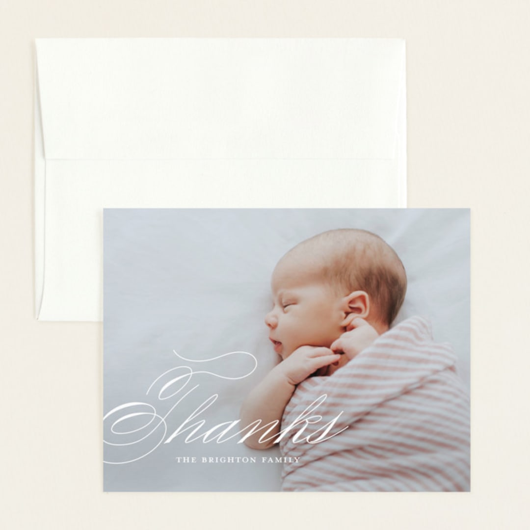 "Precious Script" - Birth Announcement Thank You Cards in Sugar by Jessica Williams - Front