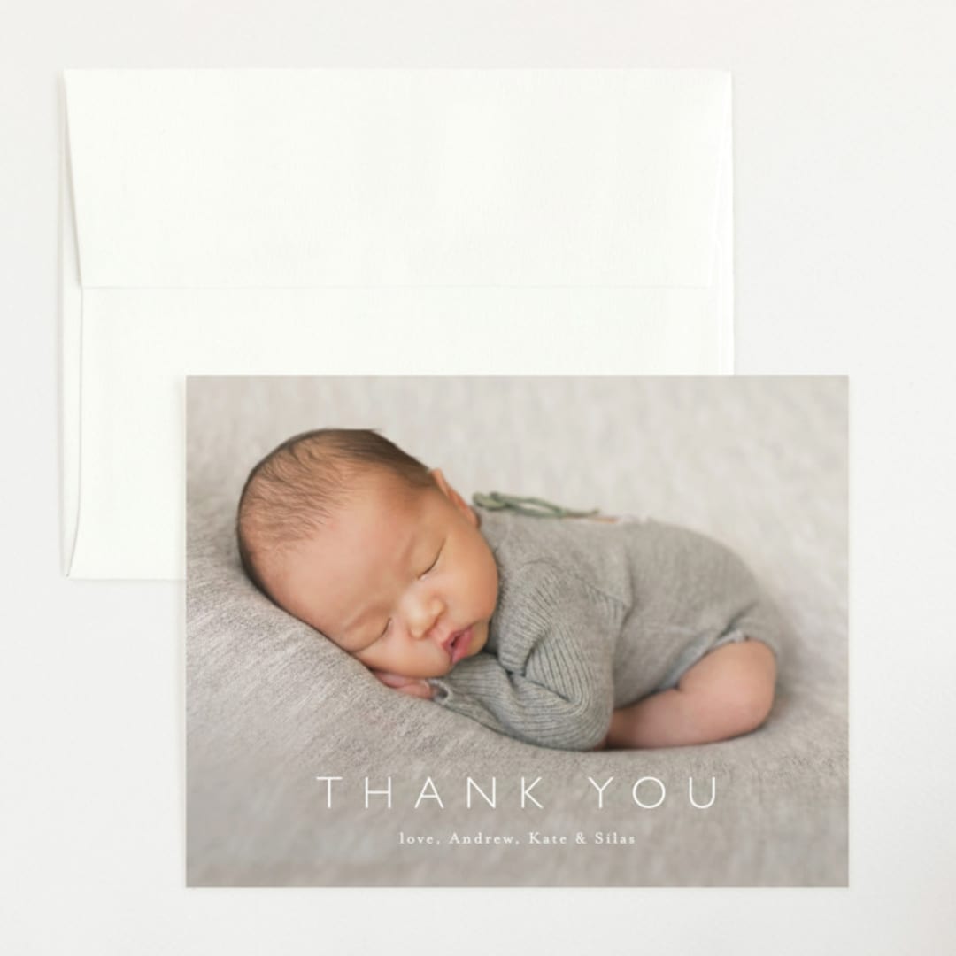 "Baby Bliss" - Birth Announcement Thank You Cards in Cloud by Carolyn MacLaren - Front
