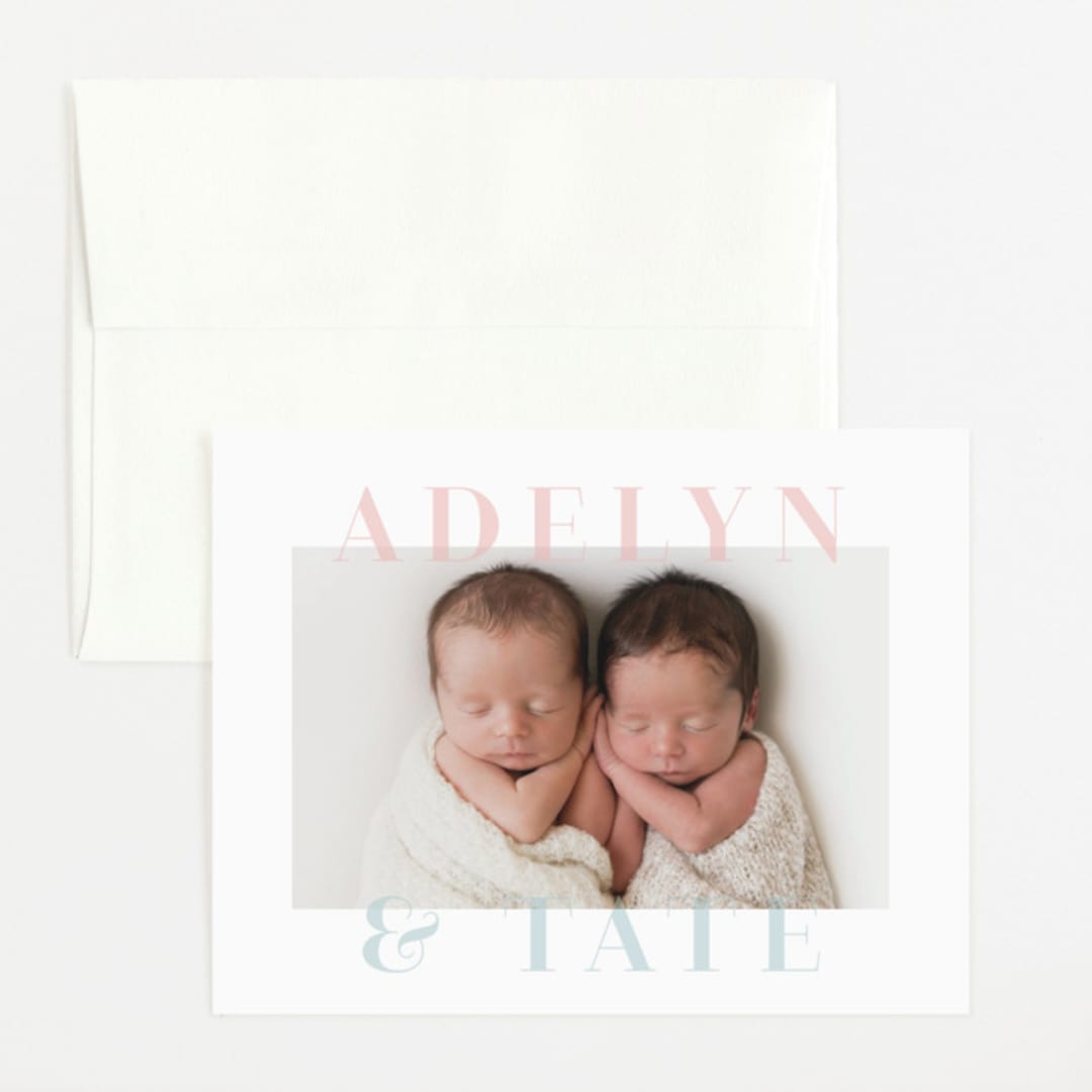 "Cuddle Bugs" - Birth Announcement Thank You Cards in Blush by Lauren Chism - Front