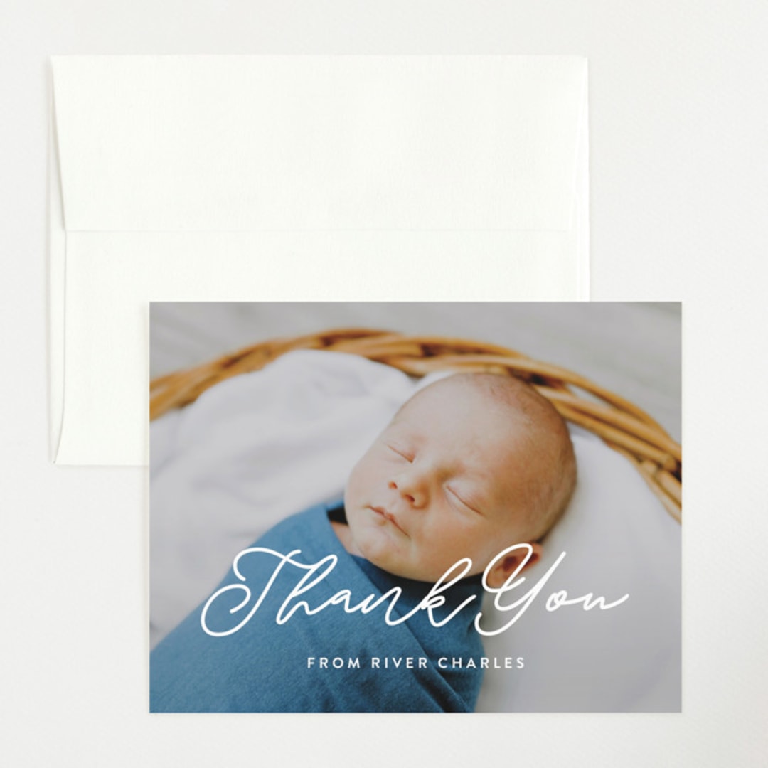 "Swing" - Birth Announcement Thank You Cards in Snow by Lauren Chism - Front