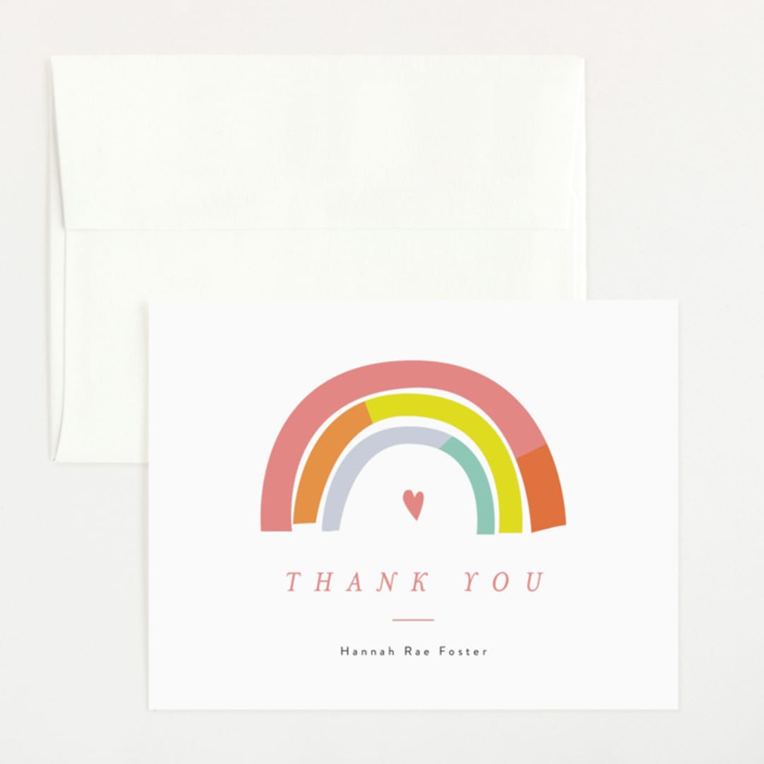"Our Little Rainbow" - Birth Announcement Thank You Cards in Bright by Pixel and Hank - Front
