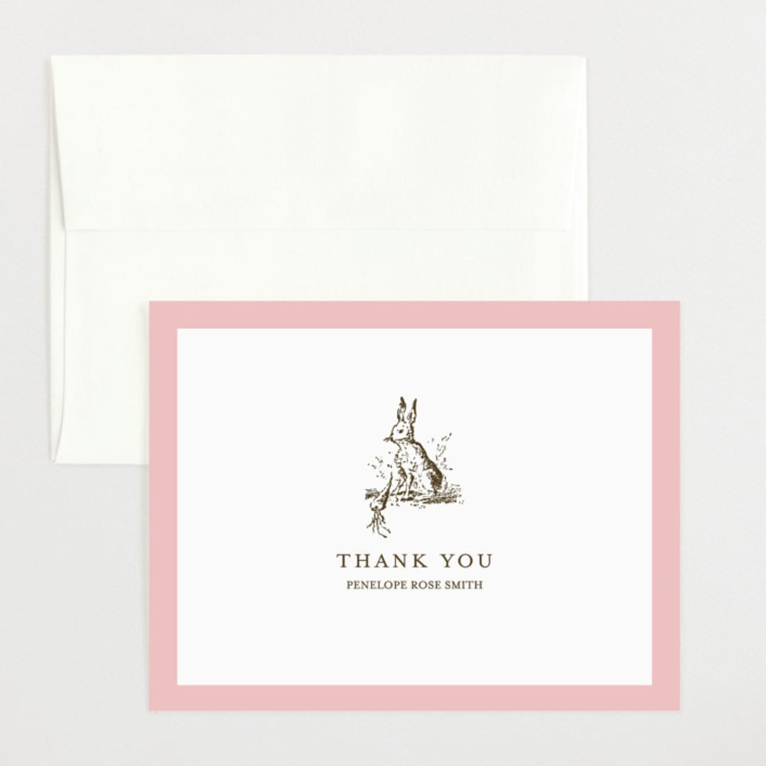 "Classic Bunny" - Birth Announcement Thank You Cards in Blush by Megan Davis - Front
