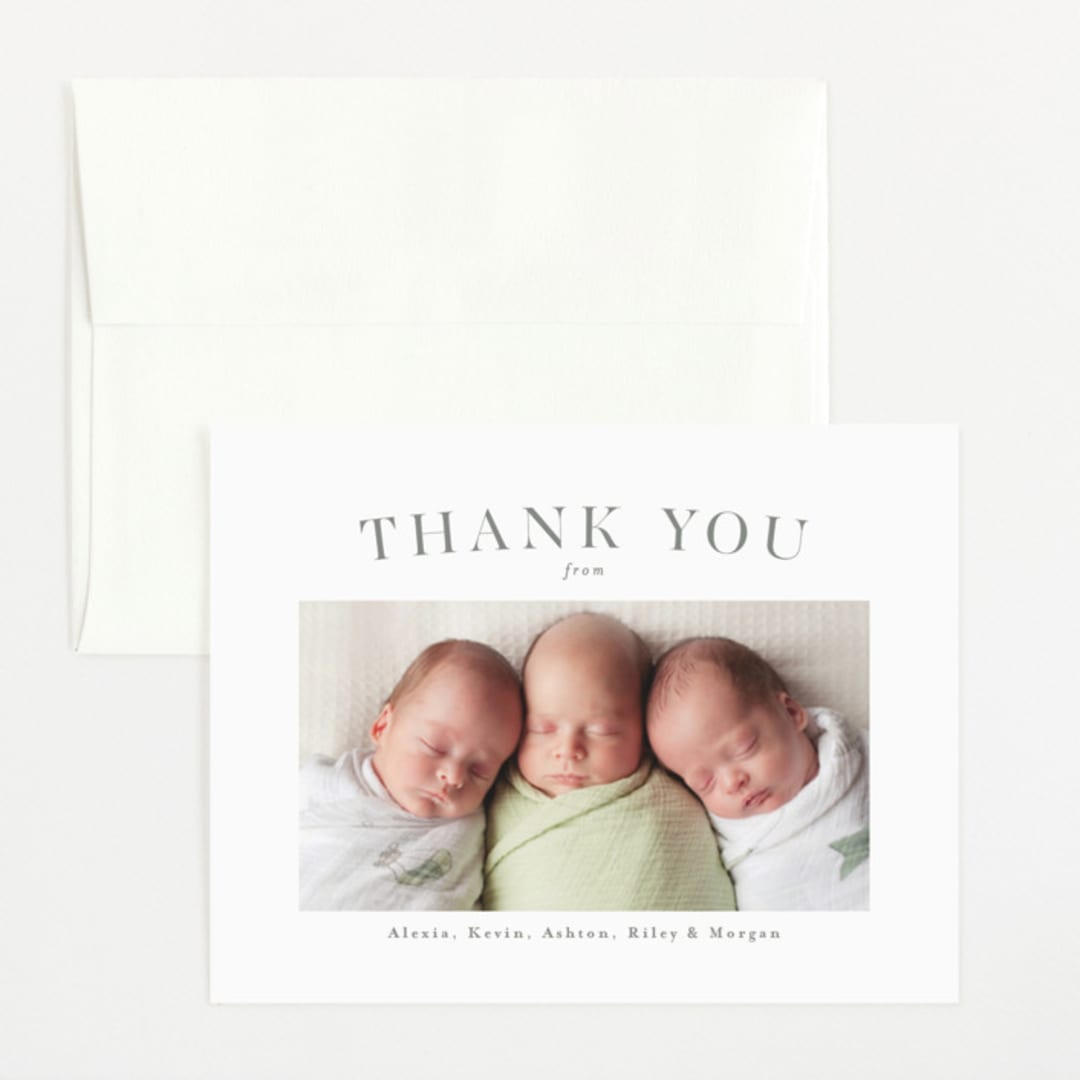 "Our big three" - Birth Announcement Thank You Cards in Slate by Lea Delaveris - Front