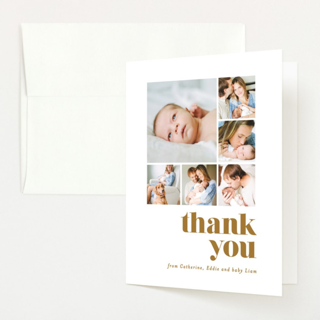"Bold Arrival" - Birth Announcement Thank You Cards in Golden by Ana Sharpe - Front