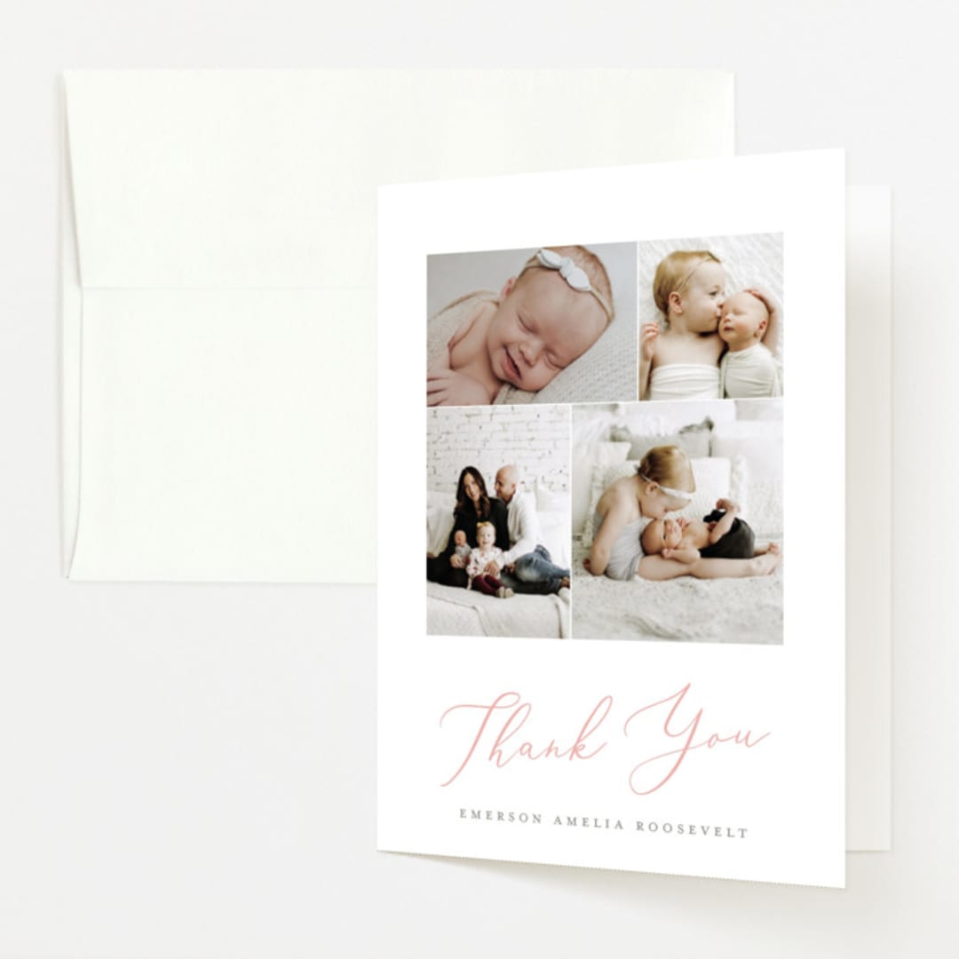 "Namely" - Birth Announcement Thank You Cards in Blush by Sarah Brown - Front