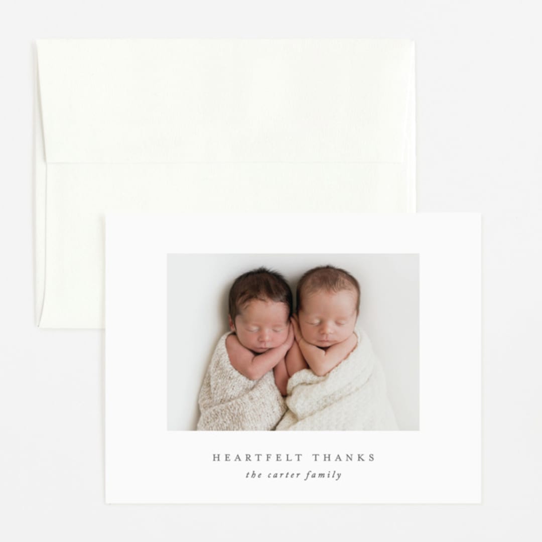 "Twinsies" - Birth Announcement Thank You Cards in Slate by Hooray Creative - Front