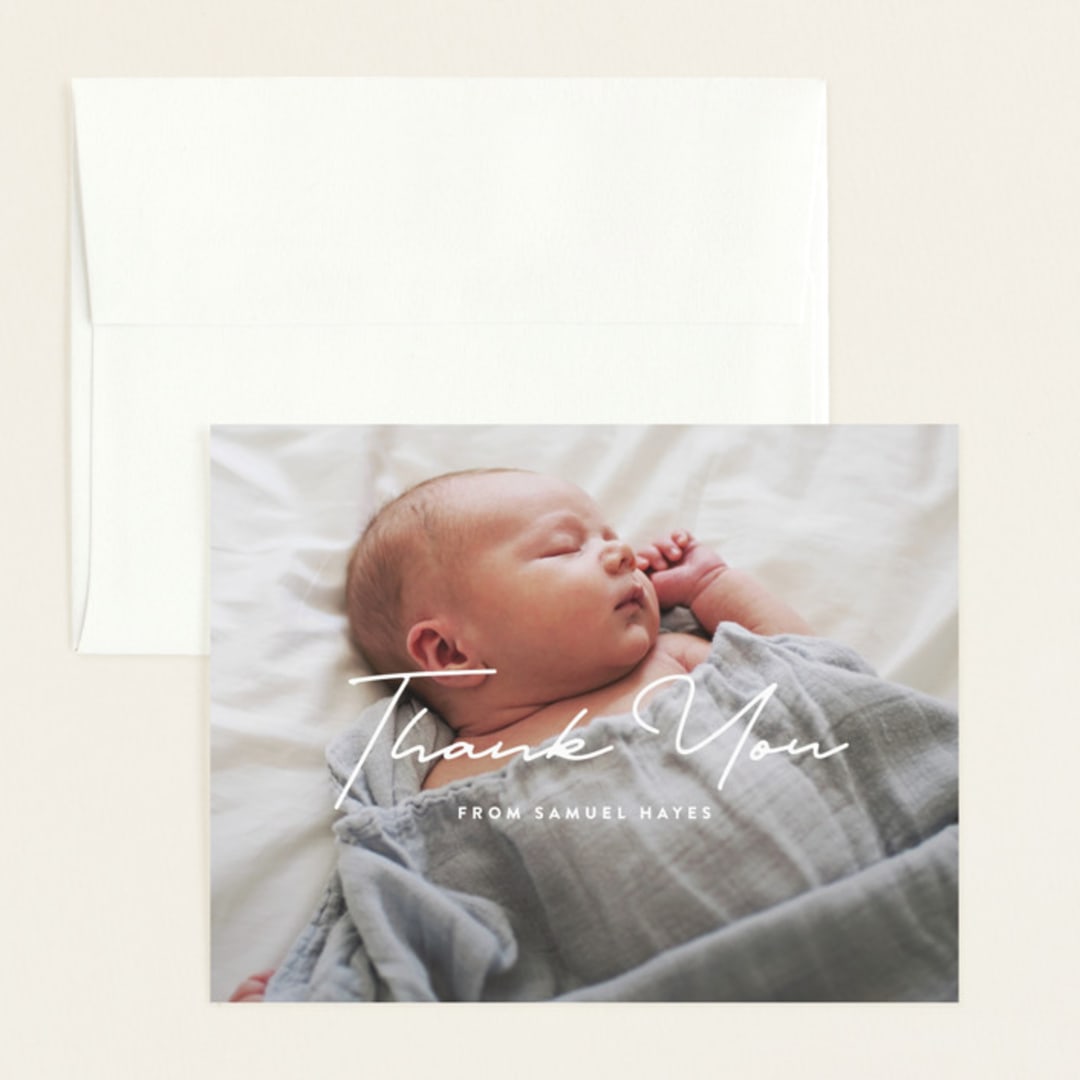 "Signature-esque" - Birth Announcement Thank You Cards in Milk by Lauren Chism - Front