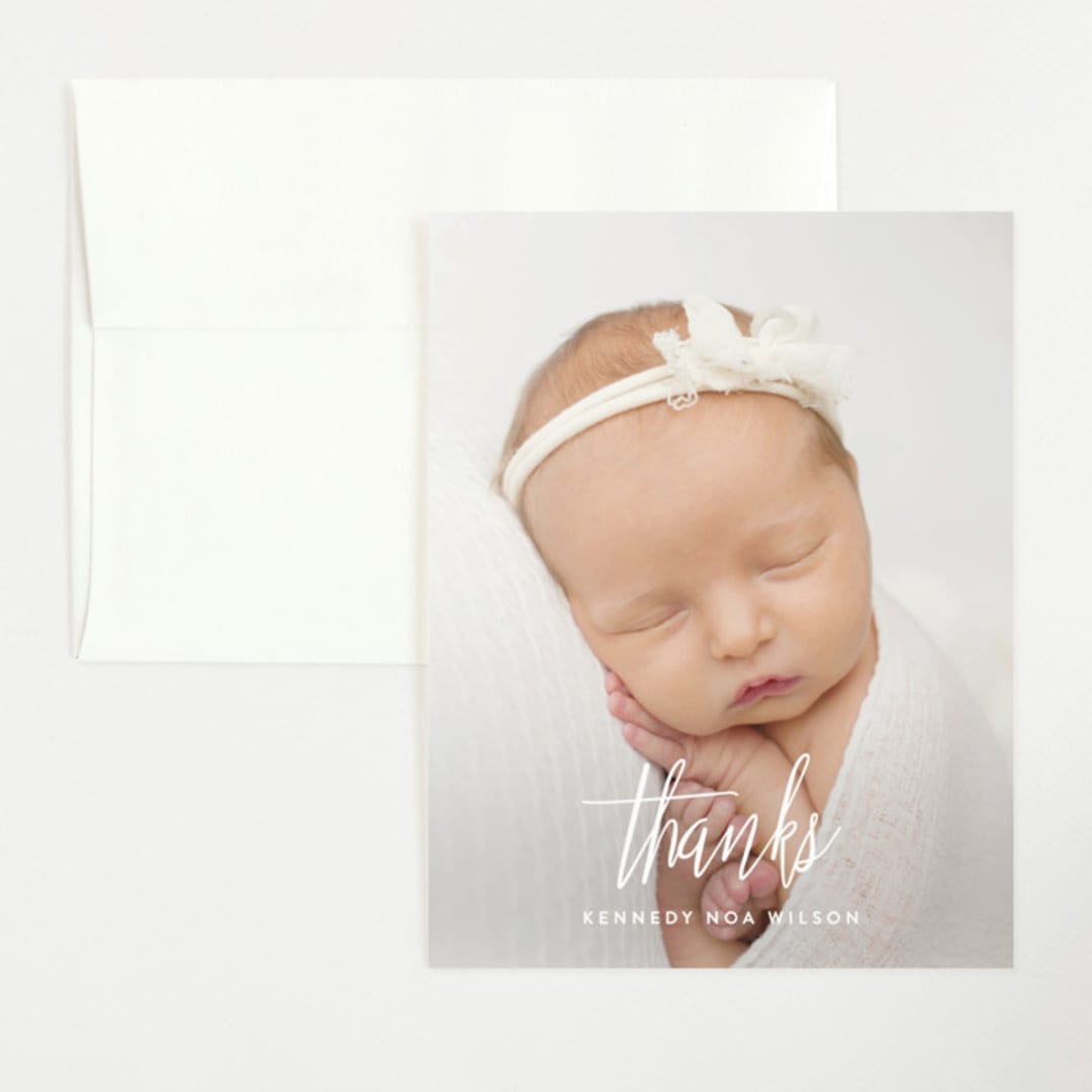 "Outnumbered" - Birth Announcement Thank You Cards in Snow by Olivia Raufman - Front