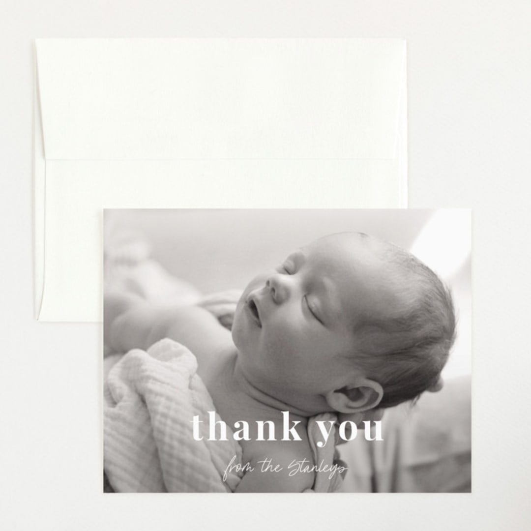 "Introduction" - Birth Announcement Thank You Cards in Cloud by Sara Hicks Malone - Front