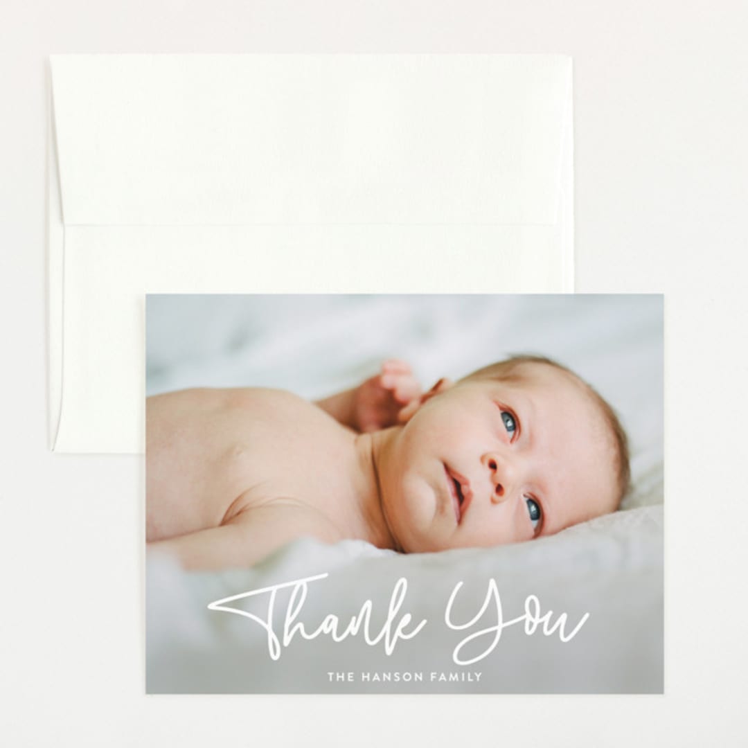 "Cuddle" - Birth Announcement Thank You Cards in Cloud by Susan Asbill - Front