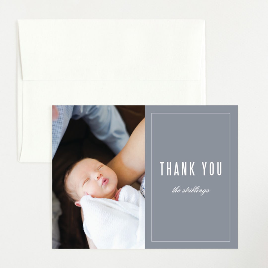 "Distinguished" - Birth Announcement Thank You Cards in Graphite by Sara Hicks Malone - Front