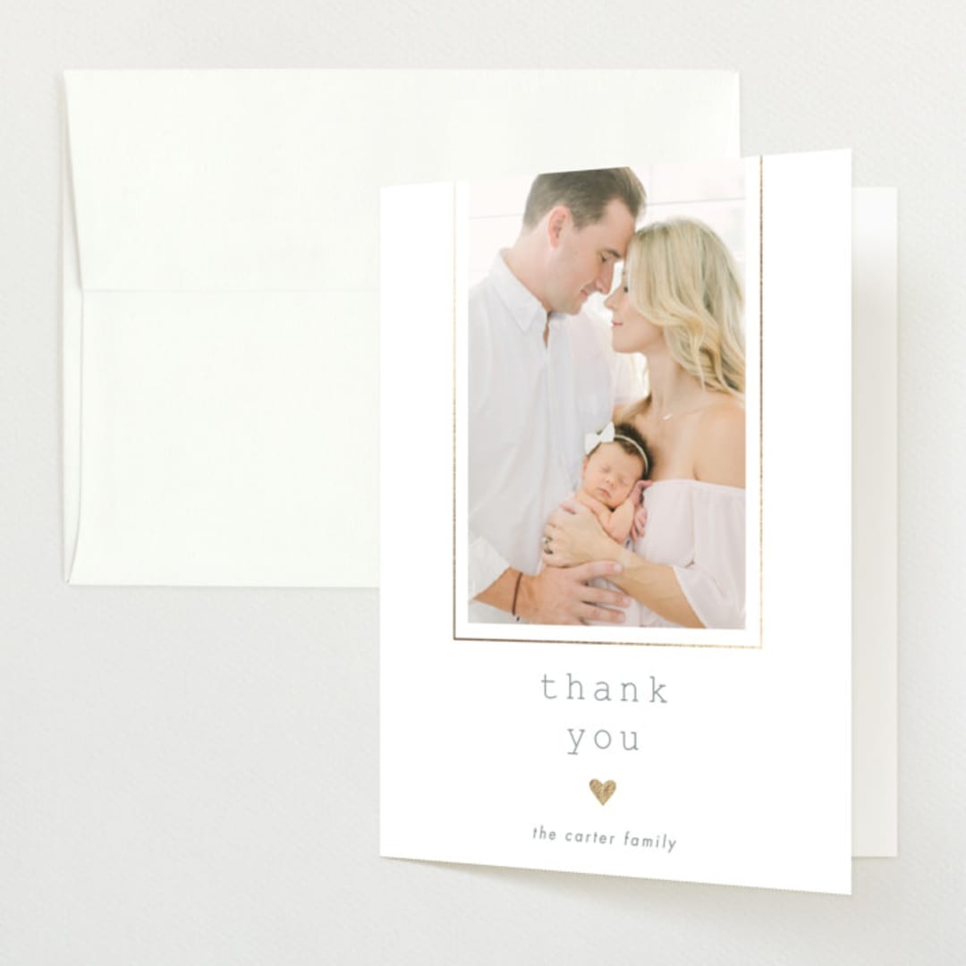 "Our Little Love" - Foil-Pressed Birth Announcement Thank You Cards in Cloud by Carolyn Nicks - Front