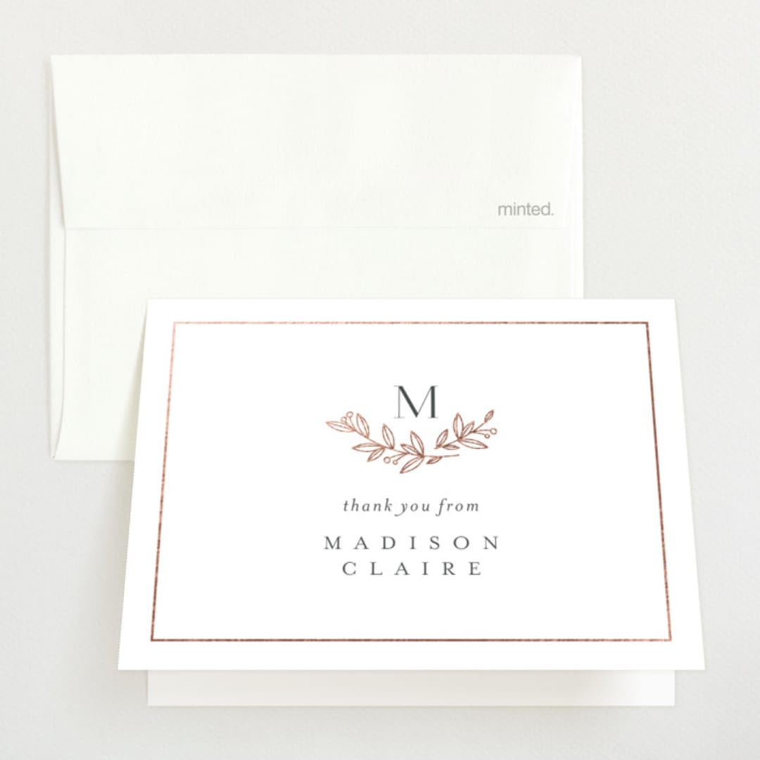 "Graceful Laurels" - Foil-Pressed Birth Announcement Thank You Cards in Lace by Jessica Williams - Front
