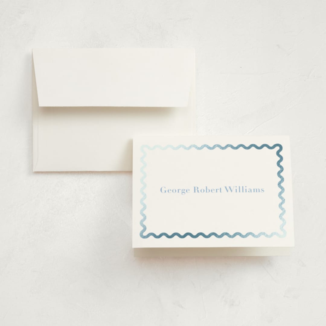 "Ric Rac" - Foil-Pressed Birth Announcement Thank You Cards in Bluebell by Megan Davis - Front