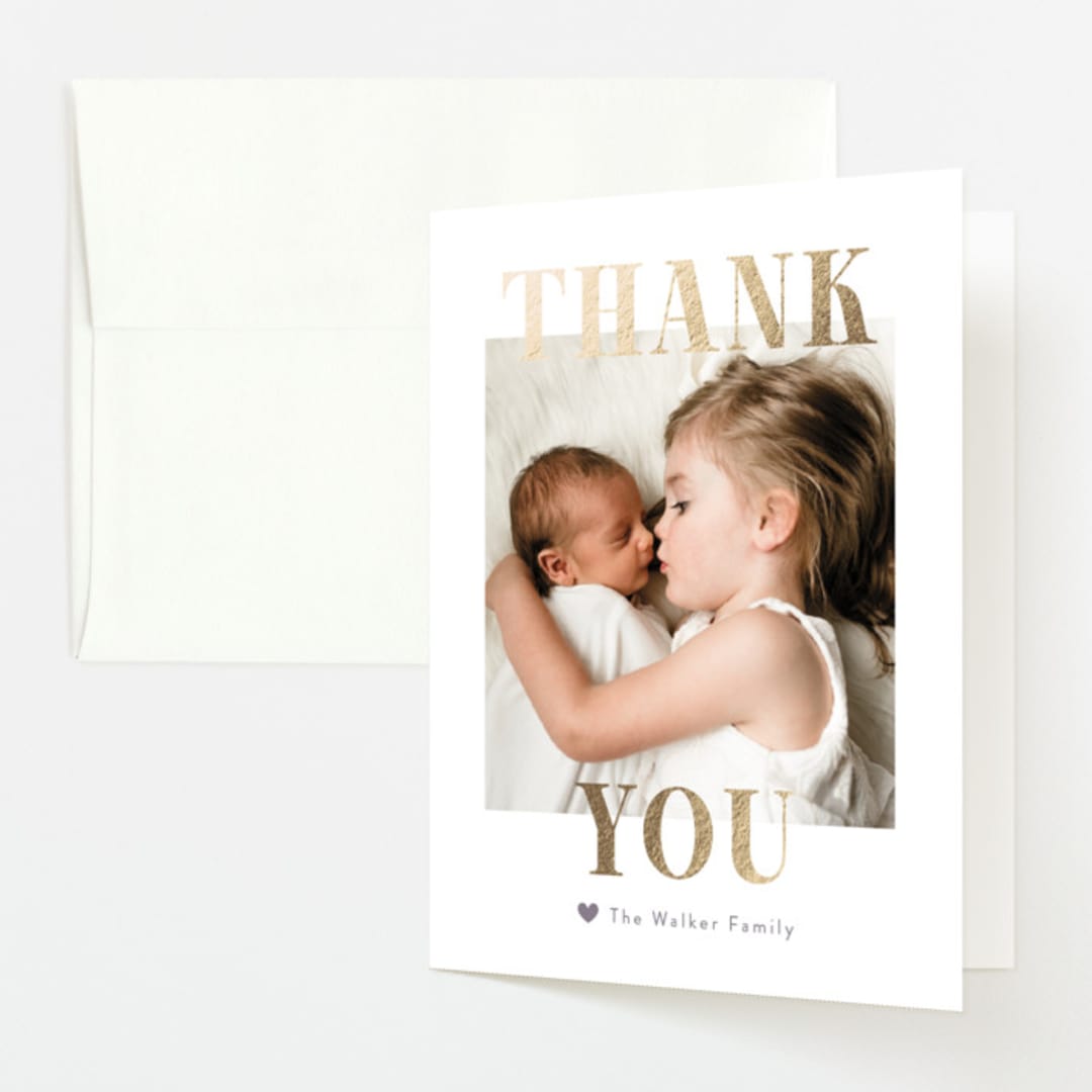 "BFFs" - Foil-Pressed Birth Announcement Thank You Cards in Mauve by Pink House Press - Front
