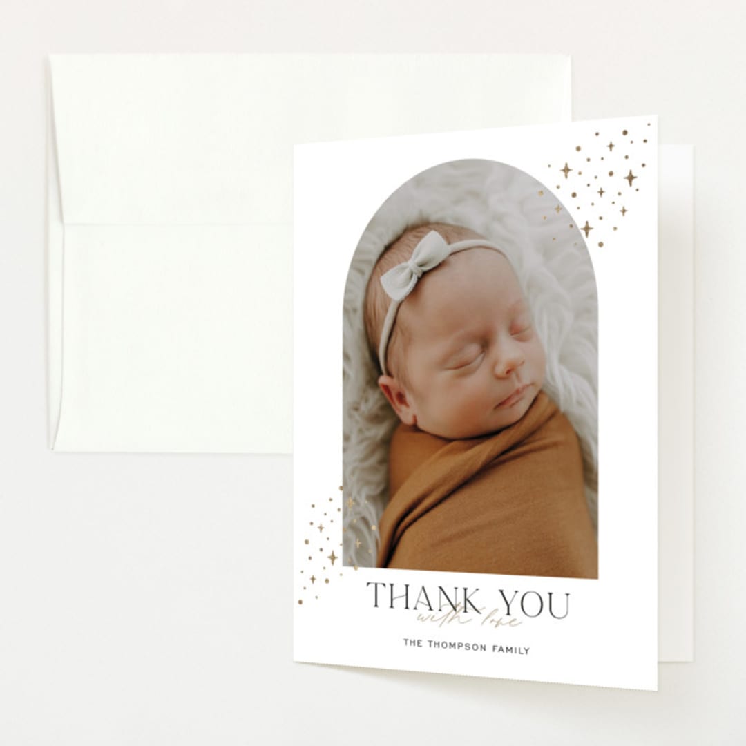 "Starlit Sky" - Foil-Pressed Birth Announcement Thank You Cards in Cloud by Molly Wiggins - Front
