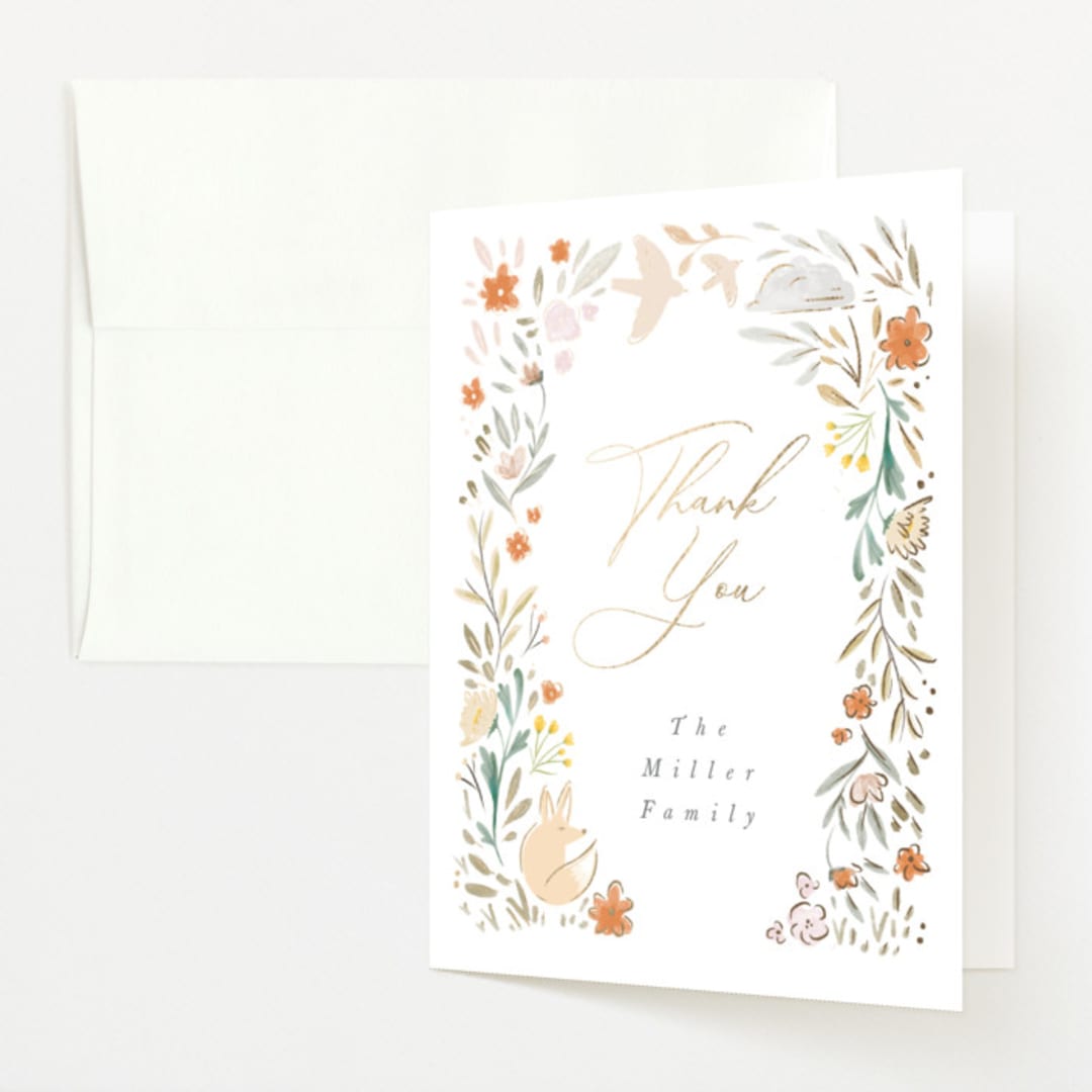 "Garden Fox" - Foil-Pressed Birth Announcement Thank You Cards in Peach by Hannah Williams - Front
