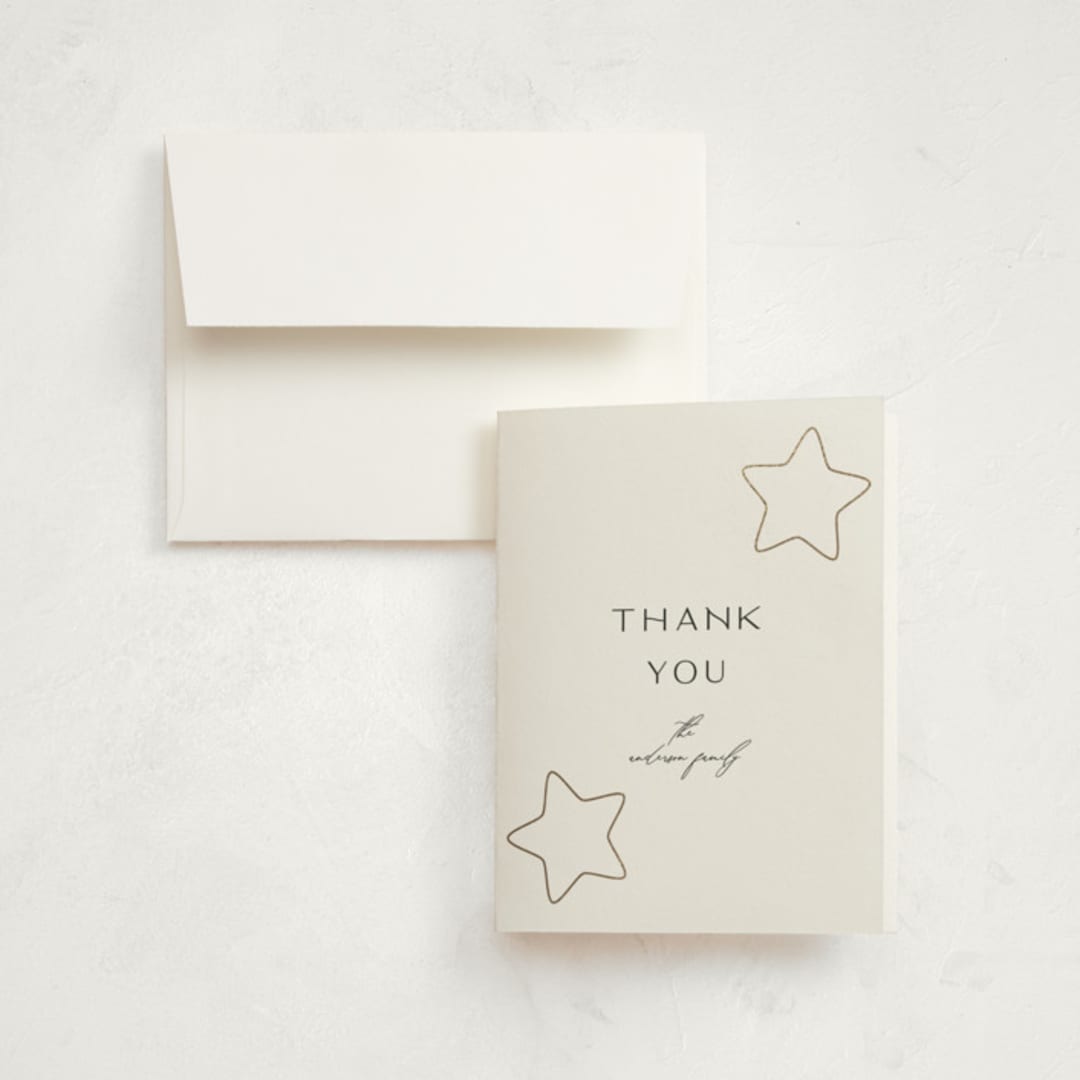 "Cute Stars" - Foil-Pressed Birth Announcement Thank You Cards in Snow by Iveta Angelova - Front