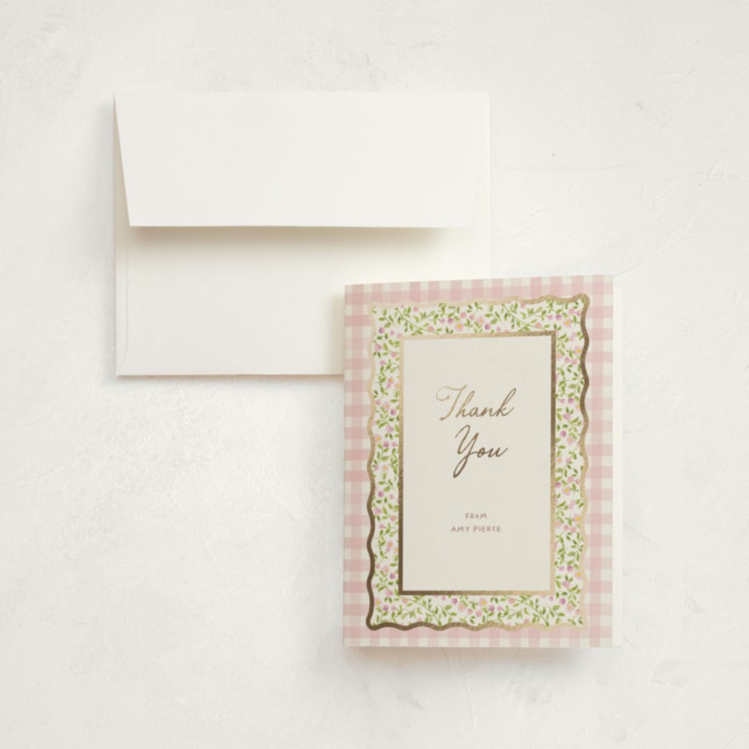 "Patio" - Foil-Pressed Birth Announcement Thank You Cards in Peony by Creo Study - Front