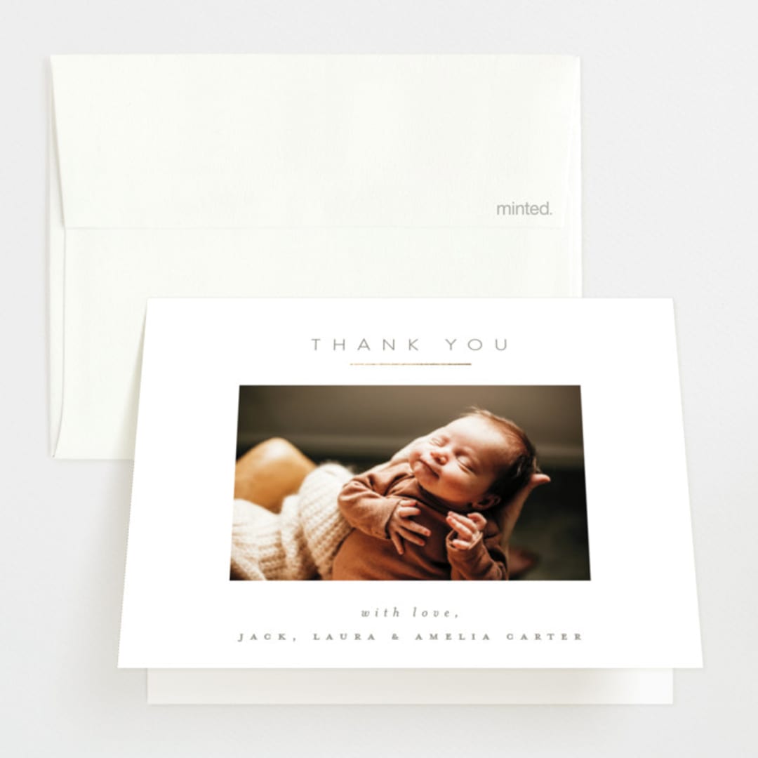 "Simply Sweet" - Foil-Pressed Birth Announcement Thank You Cards in Clay by Carolyn Nicks - Front