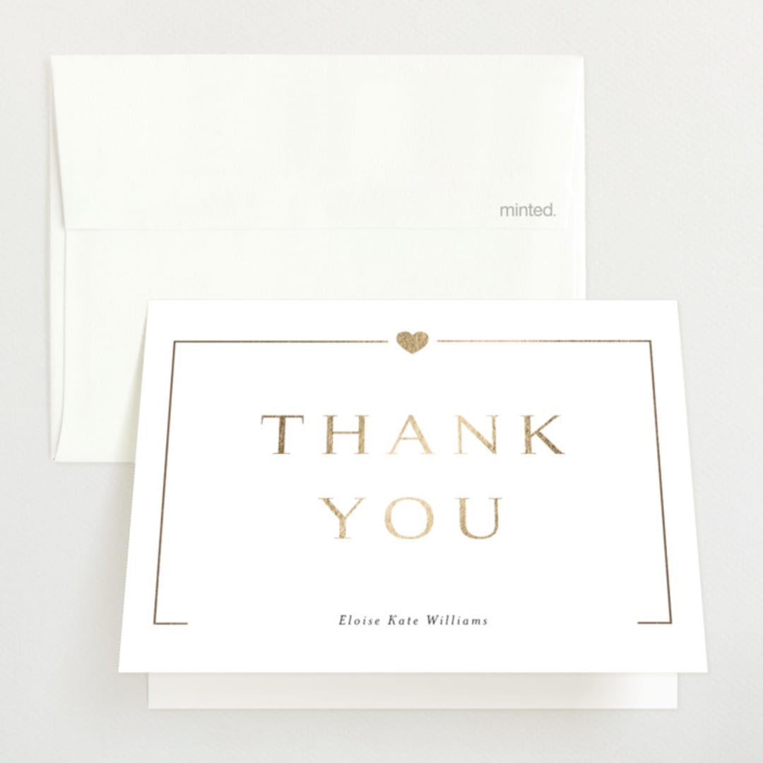 "Lovely" - Foil-Pressed Birth Announcement Thank You Cards in Ink by Kasia Labocki - Front