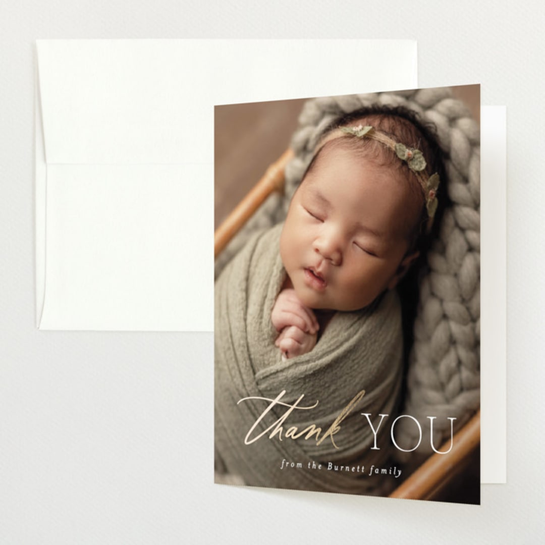 "Loving Welcome" - Foil-Pressed Birth Announcement Thank You Cards in Ivory by Ekko Studio - Front