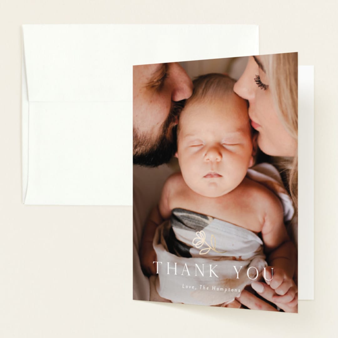 "little posy" - Foil-Pressed Birth Announcement Thank You Cards in Snow by Susan Asbill - Front