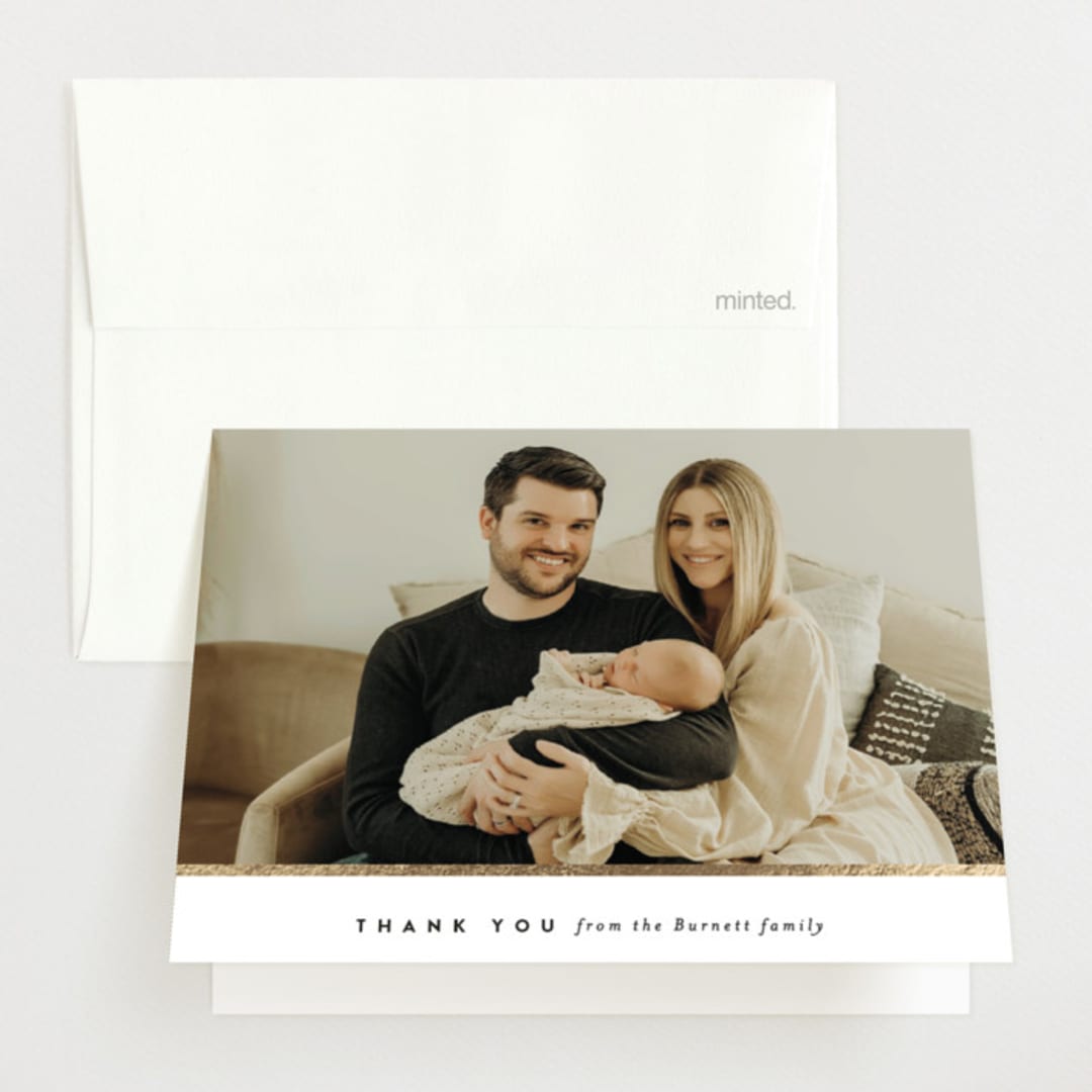 "Trio" - Foil-Pressed Birth Announcement Thank You Cards in Lily by Ekko Studio - Front