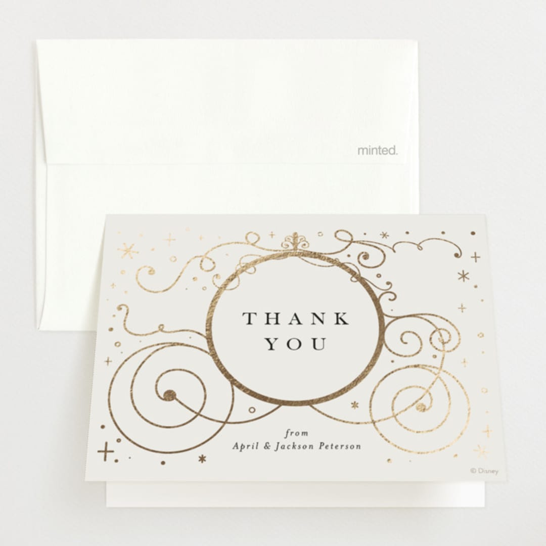 "Disney's Cinderella Carriage" - Foil-Pressed Birth Announcement Thank You Cards in Ivory by Amy Payne - Front