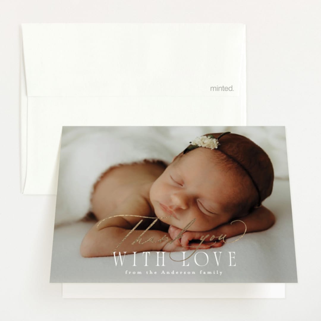"Cara" - Foil-Pressed Birth Announcement Thank You Cards in Marshmallow by Everett Paper Goods - Front