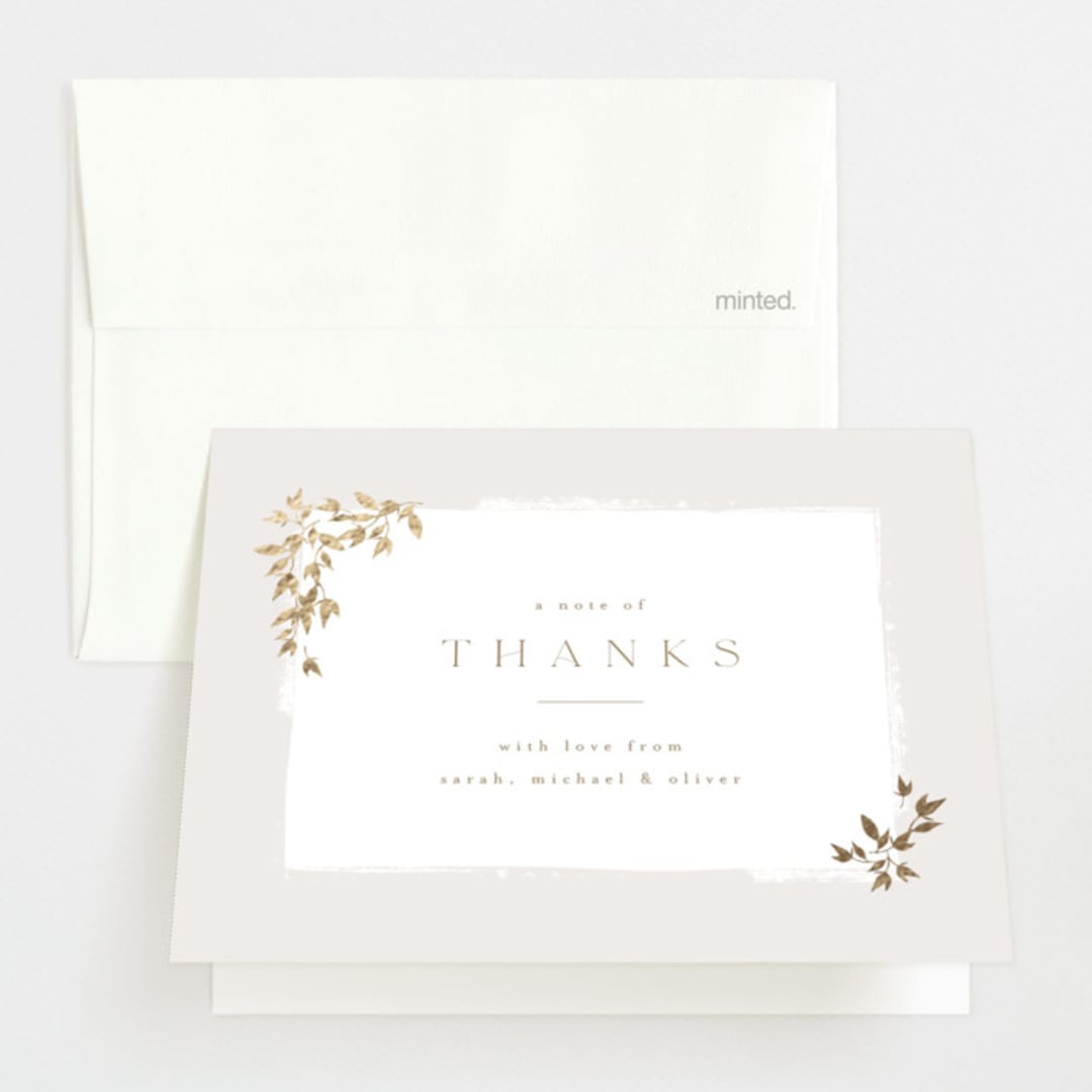 "Tiny Sprigs" - Foil-Pressed Birth Announcement Thank You Cards in Latte by Kristie Kern - Front