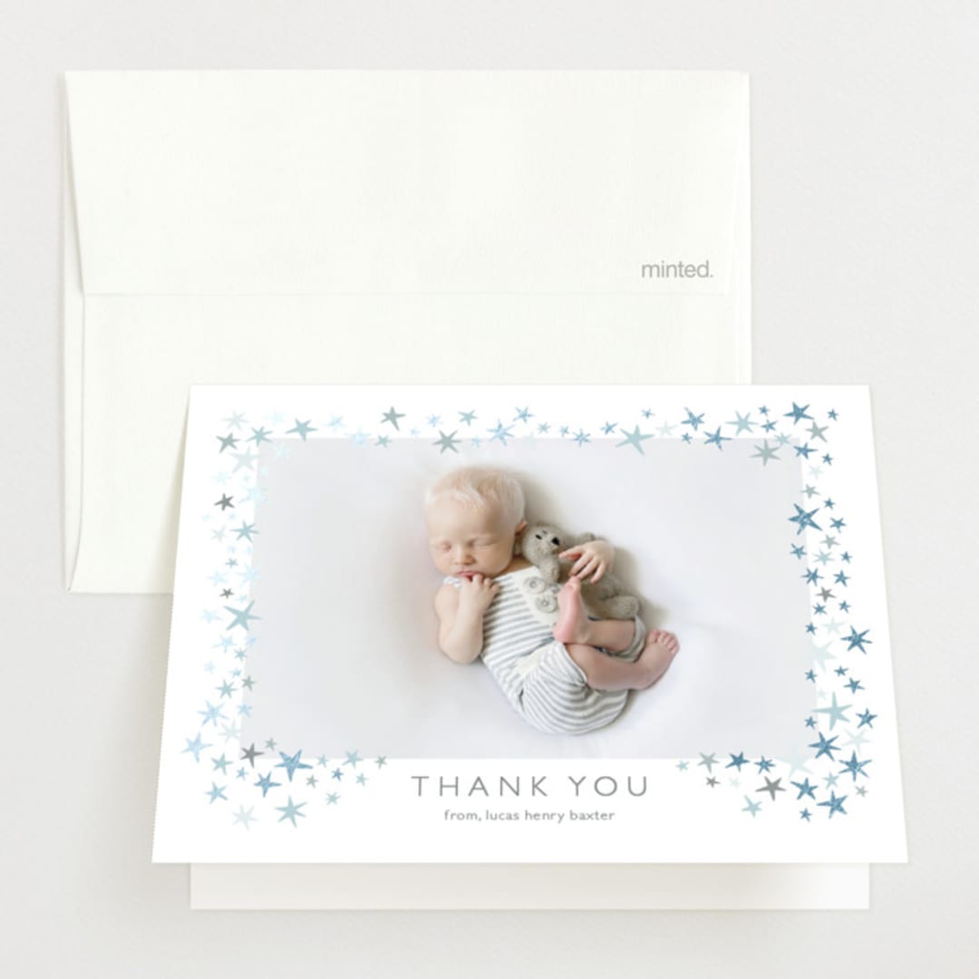 "Shining Star" - Foil-Pressed Birth Announcement Thank You Cards in Cloud by Townsend Majors - Front