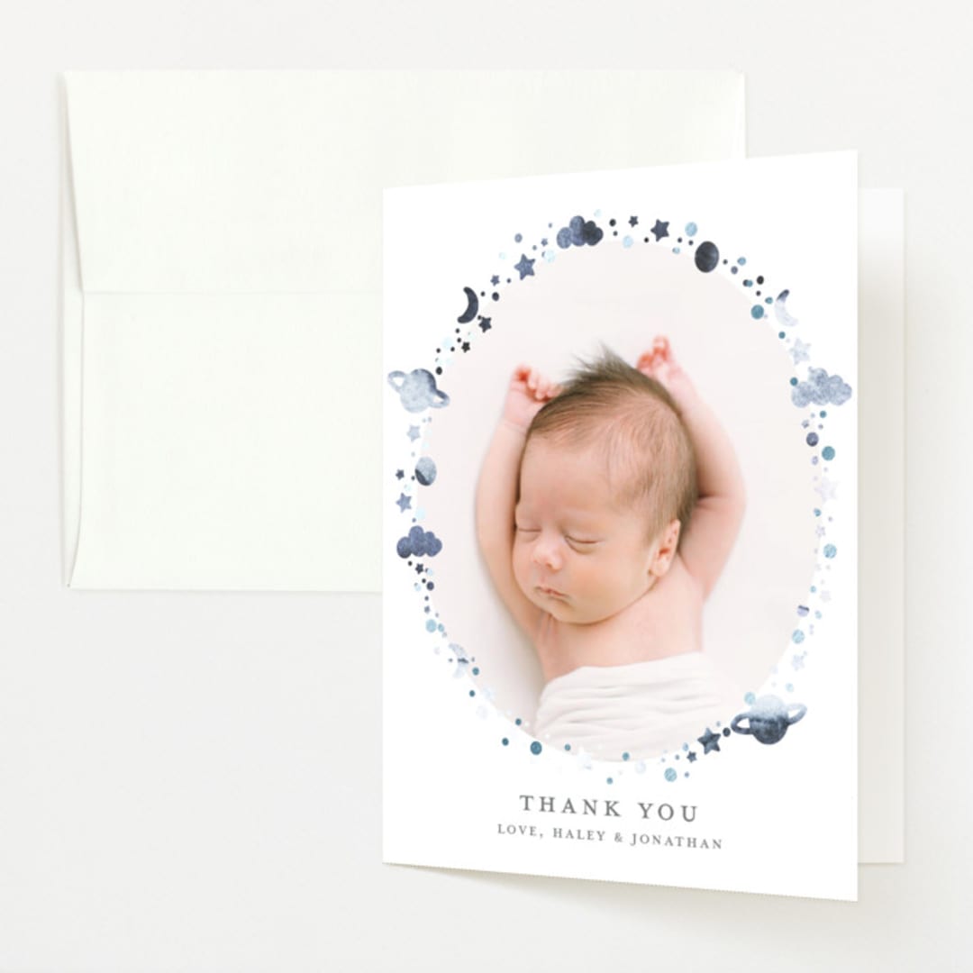 "Our World" - Foil-Pressed Birth Announcement Thank You Cards in Ocean by Jen Merli - Front