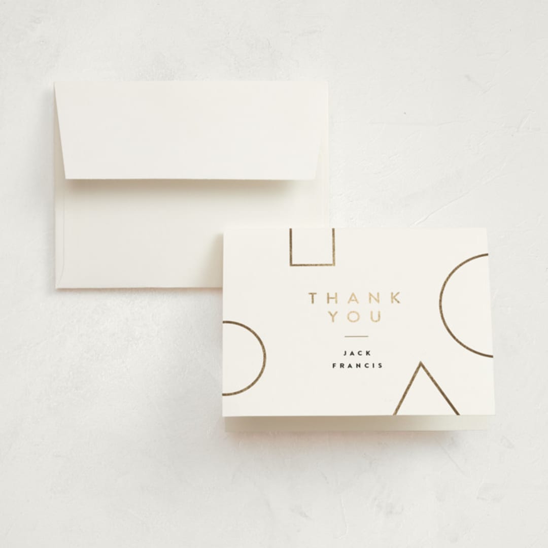 "Blocks" - Foil-Pressed Birth Announcement Thank You Cards in Cotton by Pixel and Hank - Front