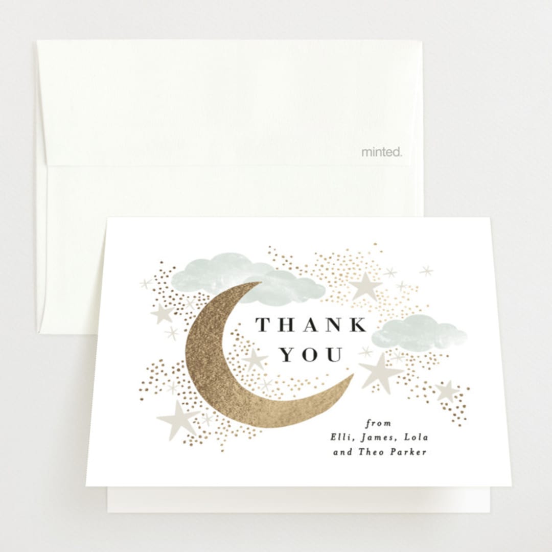 "Nighttime" - Foil-Pressed Birth Announcement Thank You Cards in Mint by Alethea and Ruth - Front