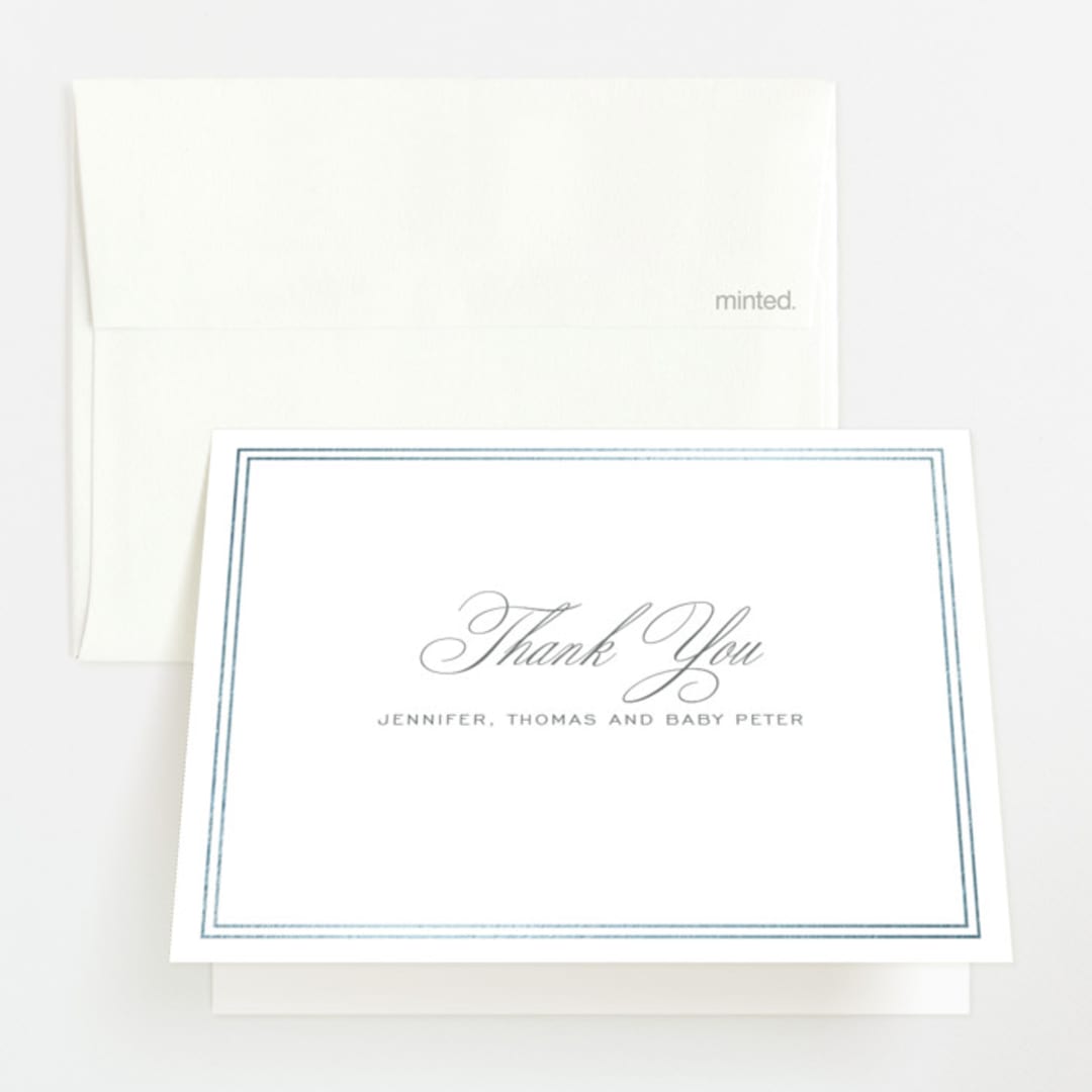 "Scholarly Charm" - Foil-Pressed Birth Announcement Thank You Cards in Cement by Megan Davis - Front