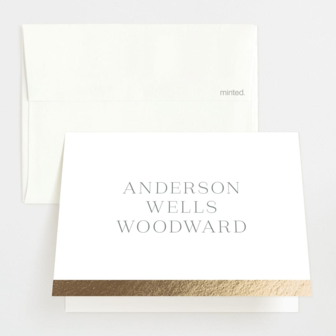 "Proper Introduction" - Foil-Pressed Birth Announcement Thank You Cards in Cloud by Megan Davis - Front
