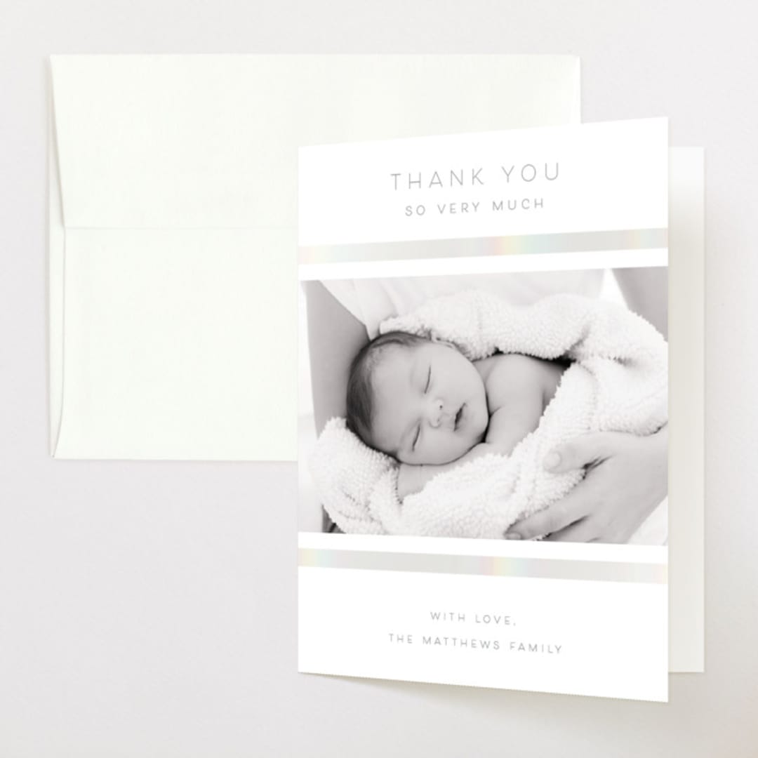"Tiny Flourish" - Birth Announcement Thank You Cards in Cloud by Emily Sabol Goss - Front