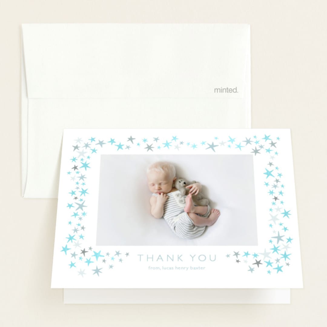 "Shining Star" - Birth Announcement Thank You Cards in Cloud by Townsend Majors - Front